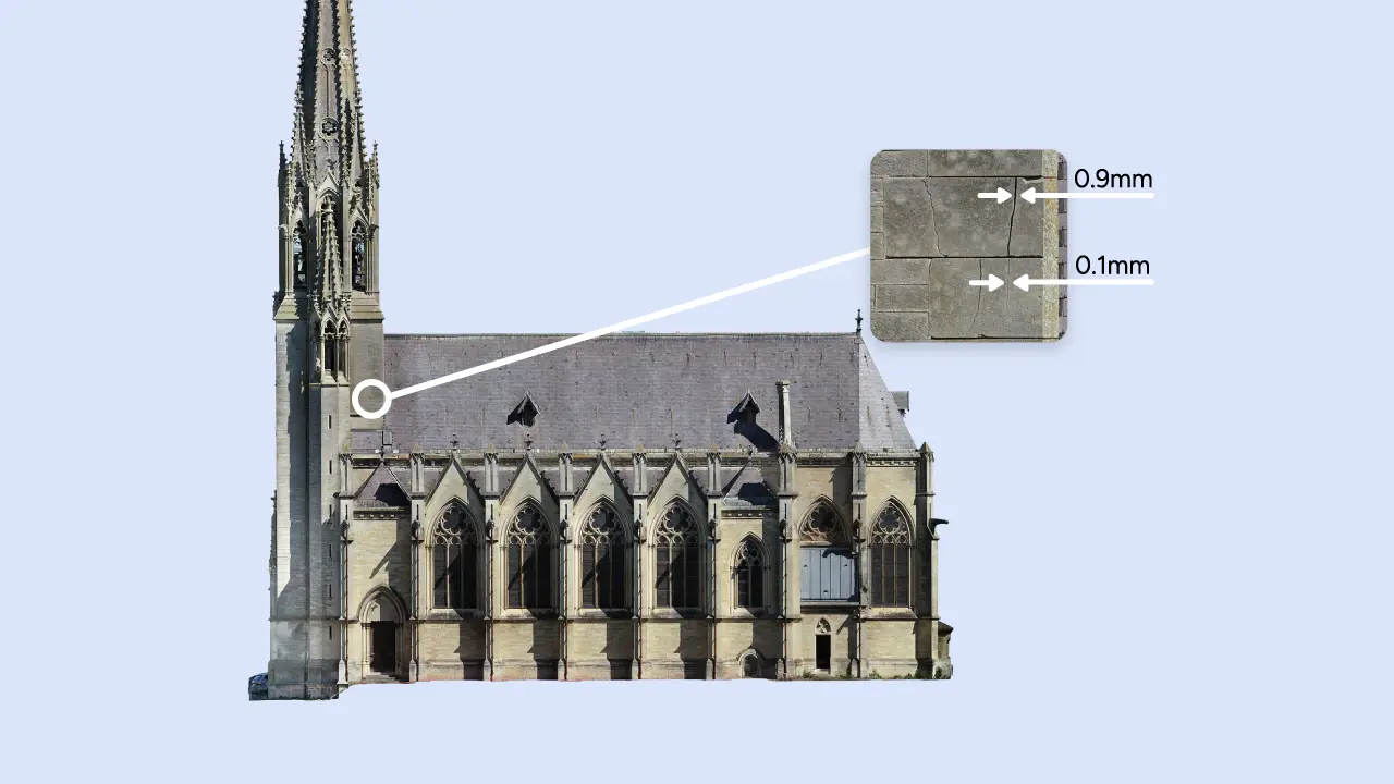 Inspection de façade de cathédrale via une orthophoto réalisée par photogrammétrie par drone