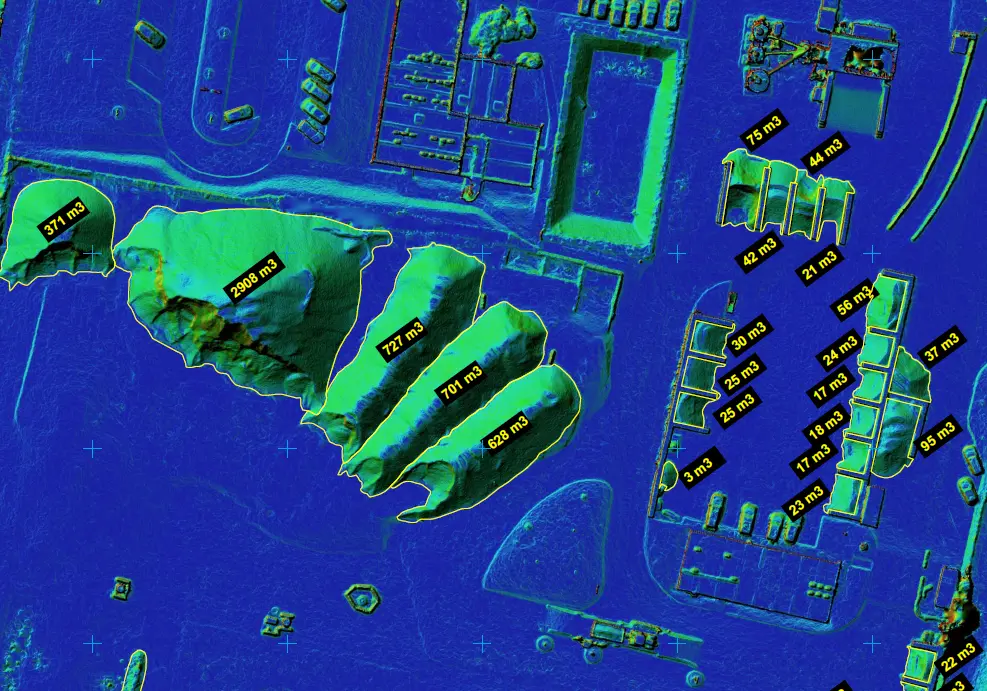 Calcul de volumes et cubatures réalisé via un relevé topographique drone