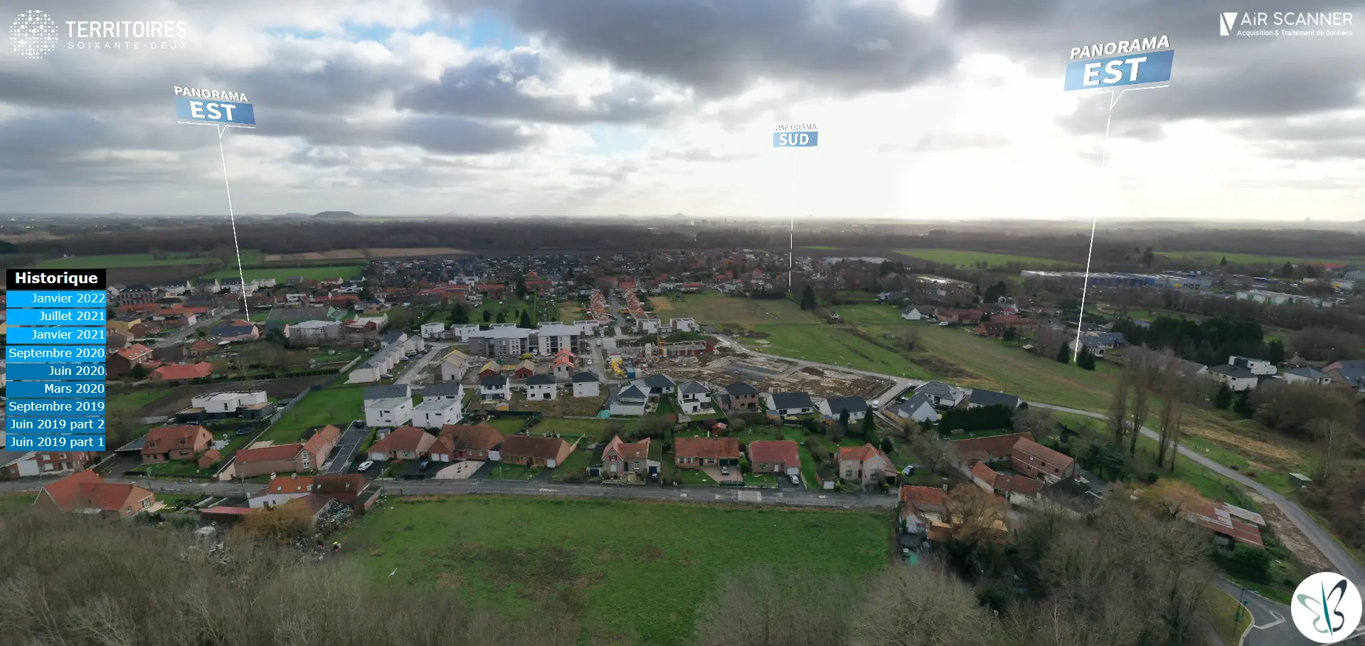Visite virtuelle 360° multi dates pour comparer l'évolution d'un site depuis le ciel